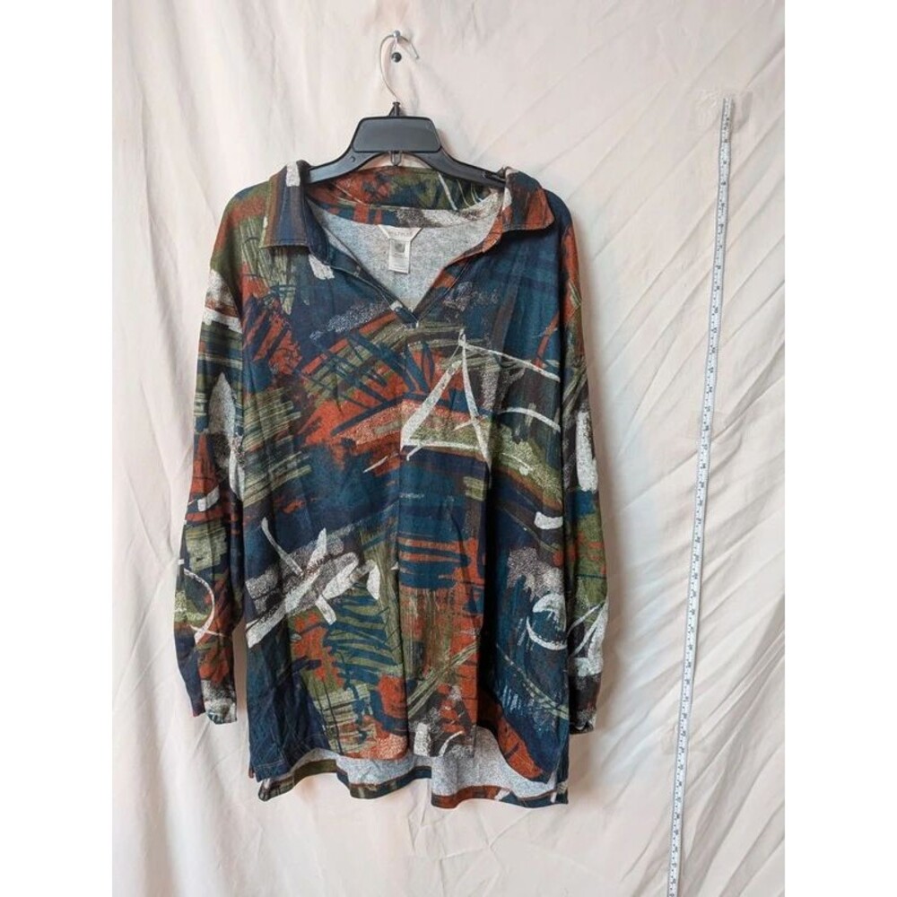 NWT Multiples Essentials Abstract Print Johnny Collar Tunic Top - Size 3X